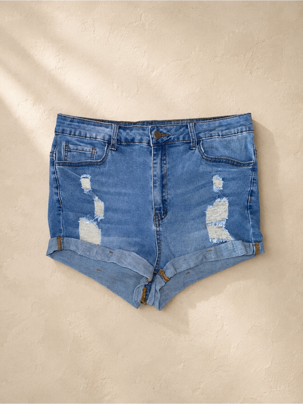 SHEIN Light Blue Distressed High-Rise Denim Shorts
